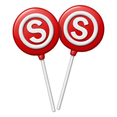 2 Christmas red lollipops with white "S" logo sticker
