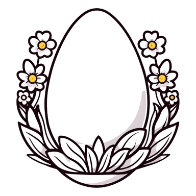 A white egg surrounded by spring flowers and floral designs sticker