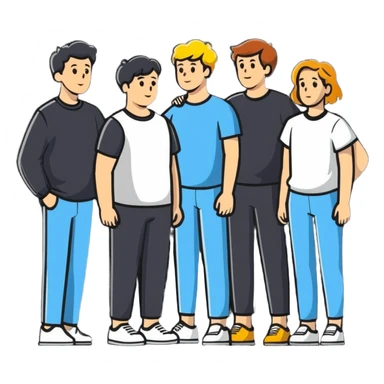 team of five caucasian people standing together sticker
