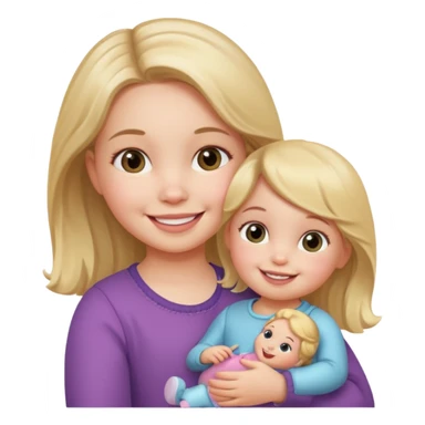 Toddler girl – holding a doll with a smile. sticker