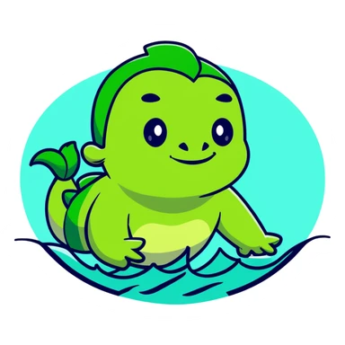 Green Shrekodil (mix of Shrek and crocodile) swimming breaststroke in a puddle sticker
