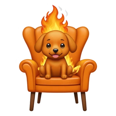 A cartoon orange dog on chair sitting in a house on fire and saying I'm fine sticker