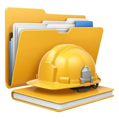 Image of a scale with a construction helmet on one side and a folder on the other. sticker
