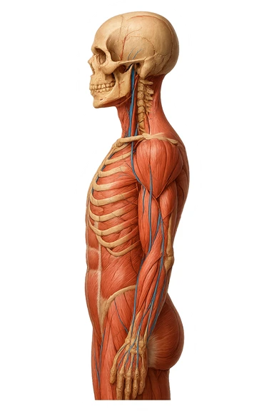 corpo umano anatomico di profilo realistico con schiena piatta, iperrealistico 4k sticker