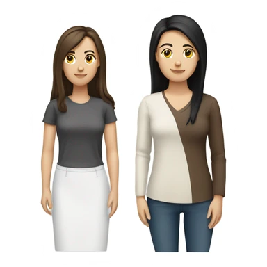 two caucassian woman with brown hair standing next to each other. One has black hair the other one has brown hair and is slightly shorter then the woman with black hair sticker