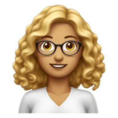 Mulher de pele branca, olhos cor de mel, cabelo ondulado de cor castanho, usando óculos redondos de cor dourada sticker