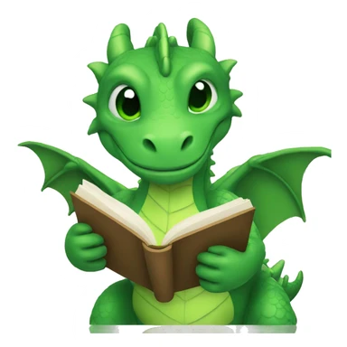 Green dragon reading a book sticker