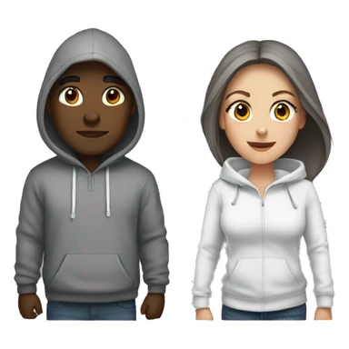 Black man and white girl couple in grey hoodies with hoods  sticker