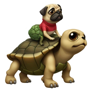 A normal pug riding on top of a normal turtle. sticker