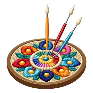 Create a harmonious and well-composed icon that represents the hobby of beadwork. The design should feature colorful beads, thread, and a beading needle or tool in a balanced arrangement. The elements should flow naturally, reflecting the creativity and precision of the craft. Ensure the composition is clean and aesthetically pleasing, with vibrant yet balanced colors. The background should be transparent. sticker