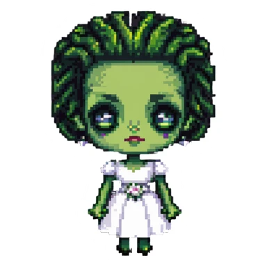 cute pixel Bride of Frankenstein with big eyes and signature hair sticker