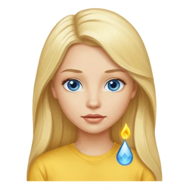 blonde woman long hair blue eyes yellow shirt shiny lips sticker