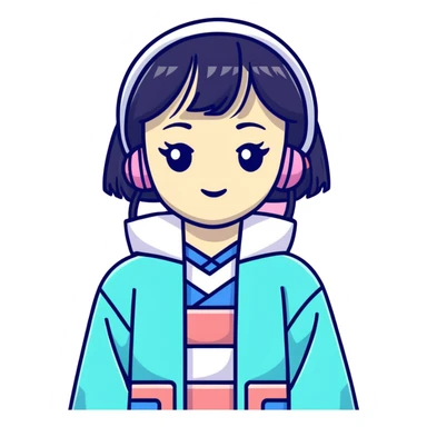 Vaporwave aesthetic Japanese girl with geometric background, retro 80s style, pastel colors, Japanese kanji text, digital sunset, nostalgic elements sticker