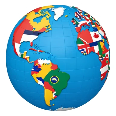 A globe showing Earth with small country flags around it or embedded on the continents sticker