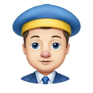 President Zelensky's head on a pig body wearing a yellow and blue hat sticker