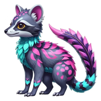 Colorful neon tropical exotic cute cool beautiful shiny beautiful fantasy-civet-genet-sergal-vernid-Gryphon-Cacomistle-Trico-oncilla-animal-Fakémon-hybrid-fursona (full body) sticker