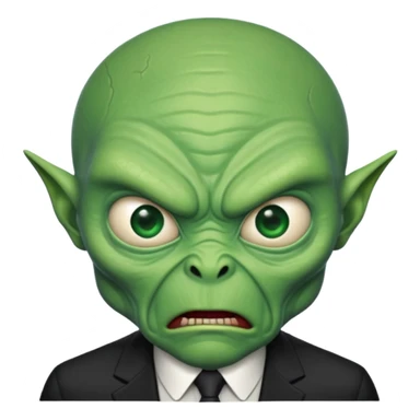 an old alien with black suit, angry sticker