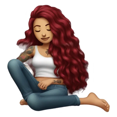 Beautiful tattooed burgundy long haired woman napping on sofa sticker