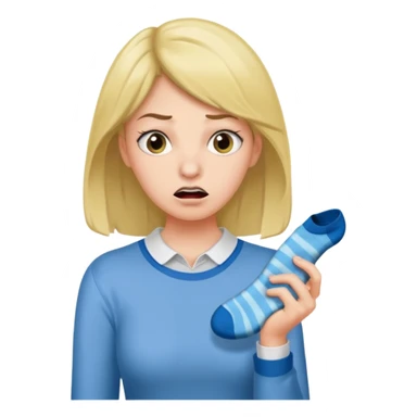 woman with stinky socks in her hands sniffing sticker