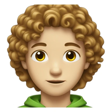 White Young boy with long brown curly hair and green eyes sticker