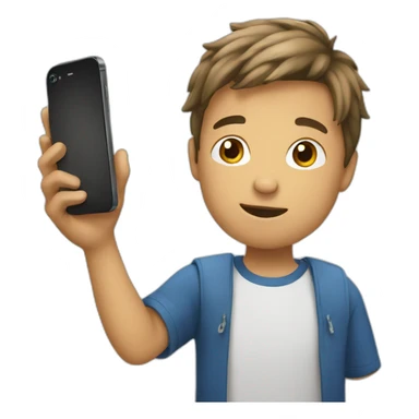 An boy holding an iPhone an chatting with it sticker