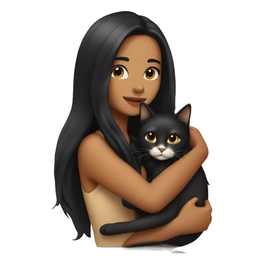 pretty woman with very long black hair and caramel skin hugging a cat sticker