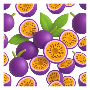 a cluster of passion fruits, some whole and some cut, rich purple color, fresh and inviting sticker