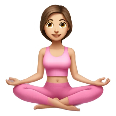 Brunette long hair and blue eyes yoga beautiful girl in light pink pink pink clothes sitting on a yoga mat sticker