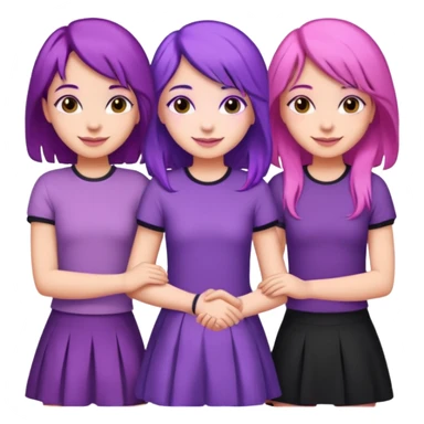 3 girls holding hand middle girl got purple hair left girl got pink hair right girl got black hair sticker