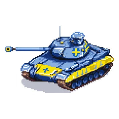 Ukrainian tank with blue and yellow details, military vehicle sticker