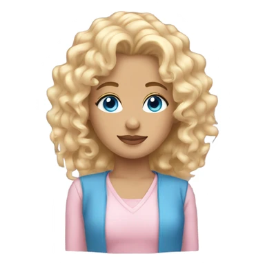 beautiful girl with curly blonde hair blue eyes wearing light pink sticker