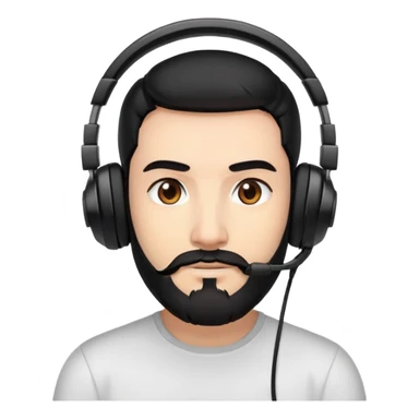 A person with black hair, brown eyes, a black beard, wearing a gaming headset sticker