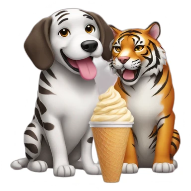 Dog and tiger eating ice cream together  sticker