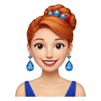 gem lover woman with gem accessories excessive amount very big gem earrings ginger bun hair and redbluediamonds sticker
