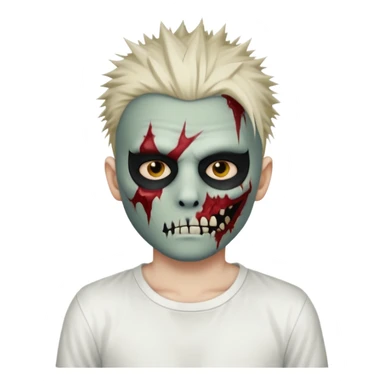 zombie boy with spiky emo hair and white shirt emoji and 

He wears an anonymous mask on half his face and has wounds on the other half. sticker
