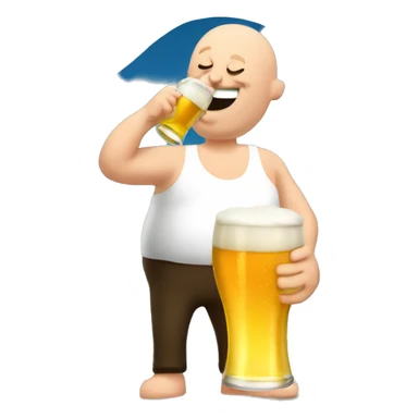 British man drinking beer in the sun, bald head, large belly sticker