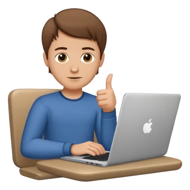 white guy sitting with laptop showing thumb sticker