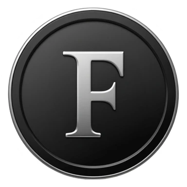 Emoji icon of a black coin with engraved letter F, minimalist style, isolated, no color sticker