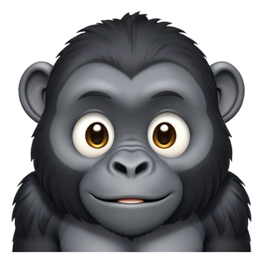 Cinematic Cute mountain Gorilla Portrait Emoji, Head tilted playfully and inquisitively, with a robust build accented by a striking black and grey mane and round, sparkling eyes full of gentle charm, Simplified yet irresistibly adorable features, highly detailed, glowing with a warm, friendly jungle glow, high shine, affectionate and lively, stylized with a touch of endearing primate whimsy, soft glowing outline, capturing the essence of a mischievous yet loving mountain that feels like it could lumber out of the screen into your arms! sticker
