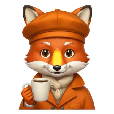 Fox in beret holding coffee cup sticker