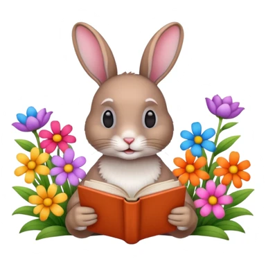 rabbit reading book + flowers  sticker