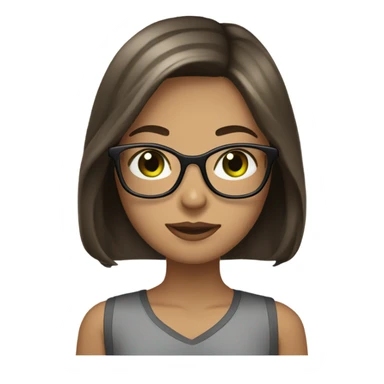 Girl with Longbob dark Brown Hair and highlights in front of the hair and she wears glasses and has green eyes sticker