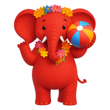 Make the elephant red, keep the summer attire and style, with no background. sticker