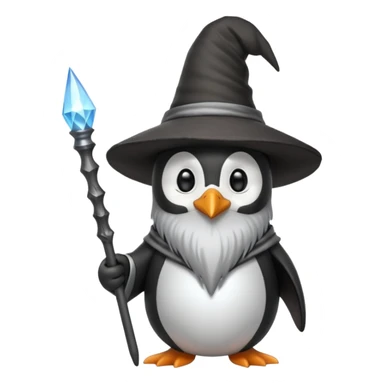 A penguin wizard with a pointy hat and a magic wand sticker