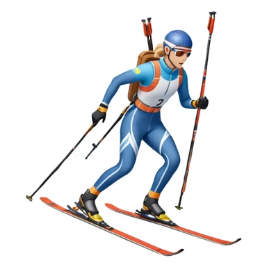 An icon featuring a biathlete gliding on skis through a snowy trail, carrying a rifle on their back. In the background, a target range and snow-covered trees set the scene. Transparent background highlights the unique mix of endurance, precision, and winter sport challenge. sticker