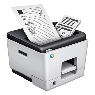 email e-receipt and paper receipt in a white and black basket, and printer printing receipt sticker