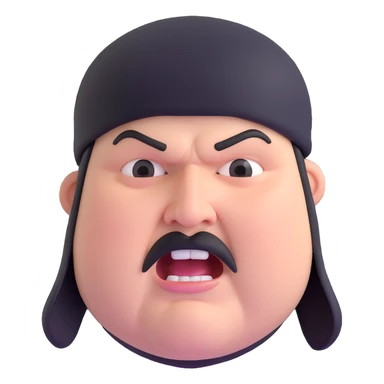 Super extreme tight close-up of just the face of morbidly obese white skin guy with young face, prominent BLACK DURAG tied clearly on head, black beard but no mustache, clean shaven upper lip, black eyes, mouth wide open screaming angrily sticker