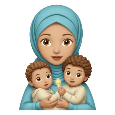 Light skin hijabi woman holding a light skin baby boy brown curls sticker