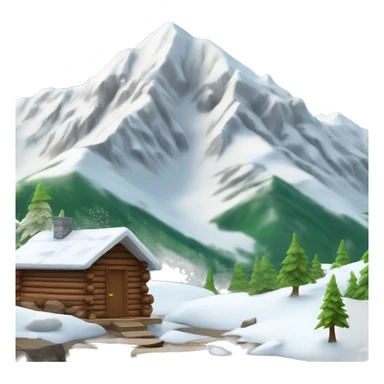 snowy mountain with wood cabin sticker
