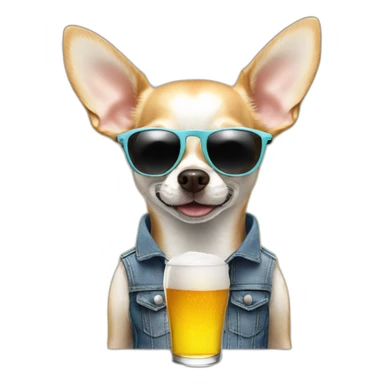 withe chihuahua with sunglasses taking a beer sticker